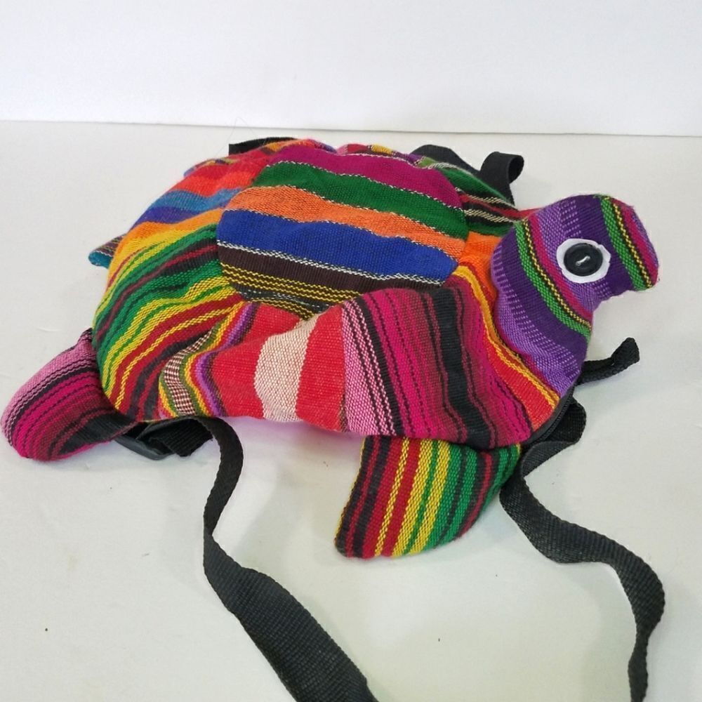 Hand Made Woven Guatemalan Kids Colorful Turtle Backpack Rucksack Mini Bag
